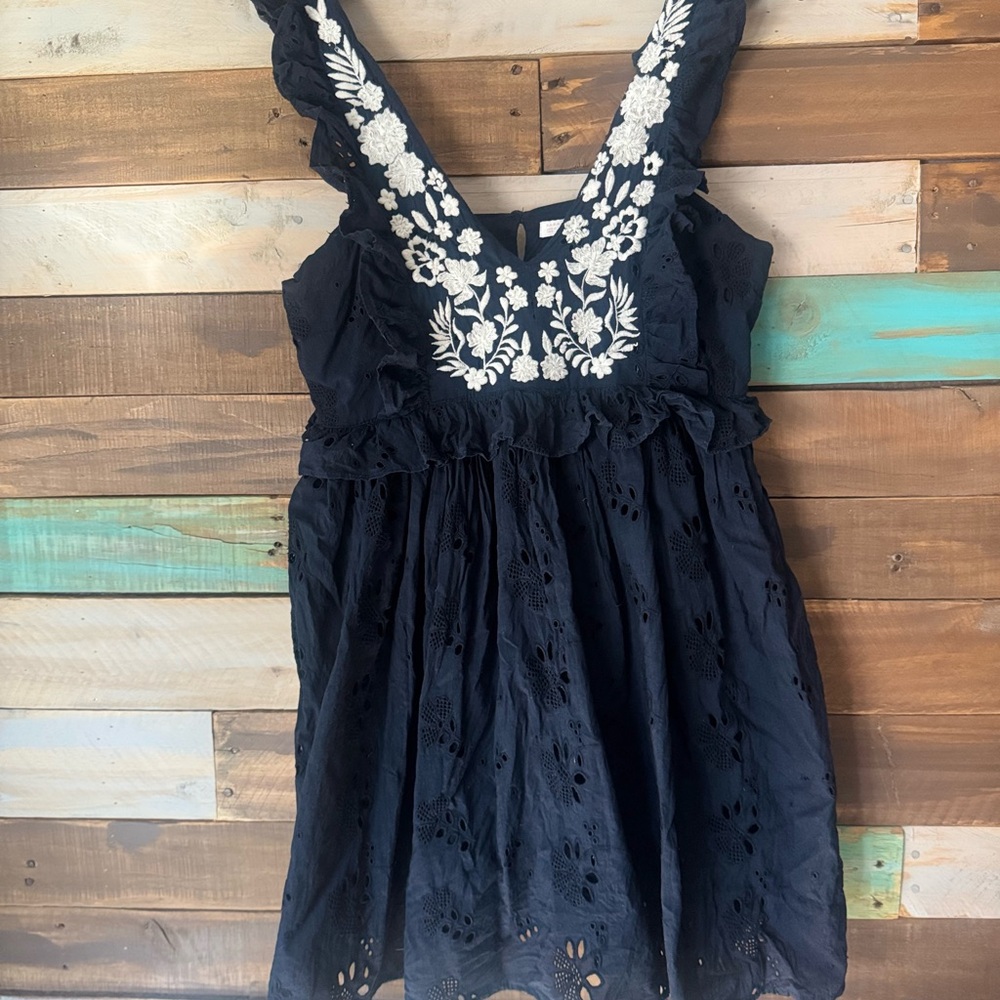 Zara Navy Mini Dress with White Floral Embroidery